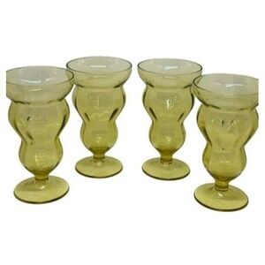 VTG Federal Glass Lido Golden Glow Footed Glasses Amber Set 4 MCM Home Drinkware